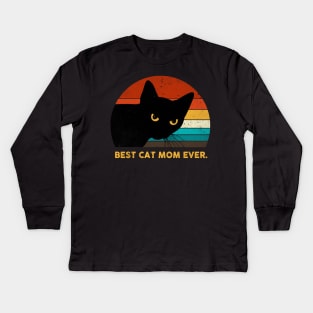 Vintage Best Cat Mom Ever Black Cat Gift Shirt Kids Long Sleeve T-Shirt